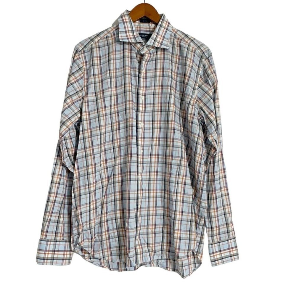 Peter Millar Size Large Button Down Shirt Long Sleeve Collared Plaid